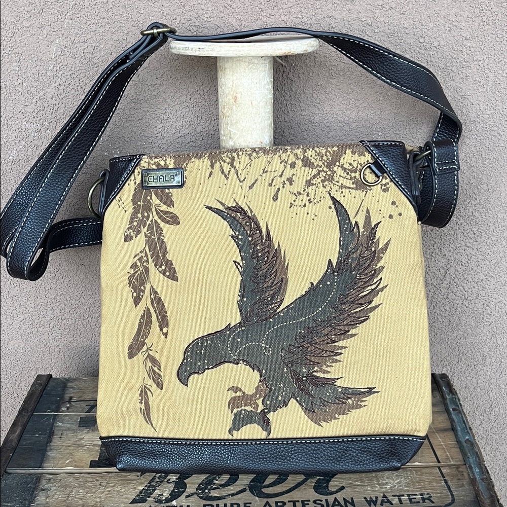 Chala Brown and Black women’s crossover Bag with Eagle Motif
